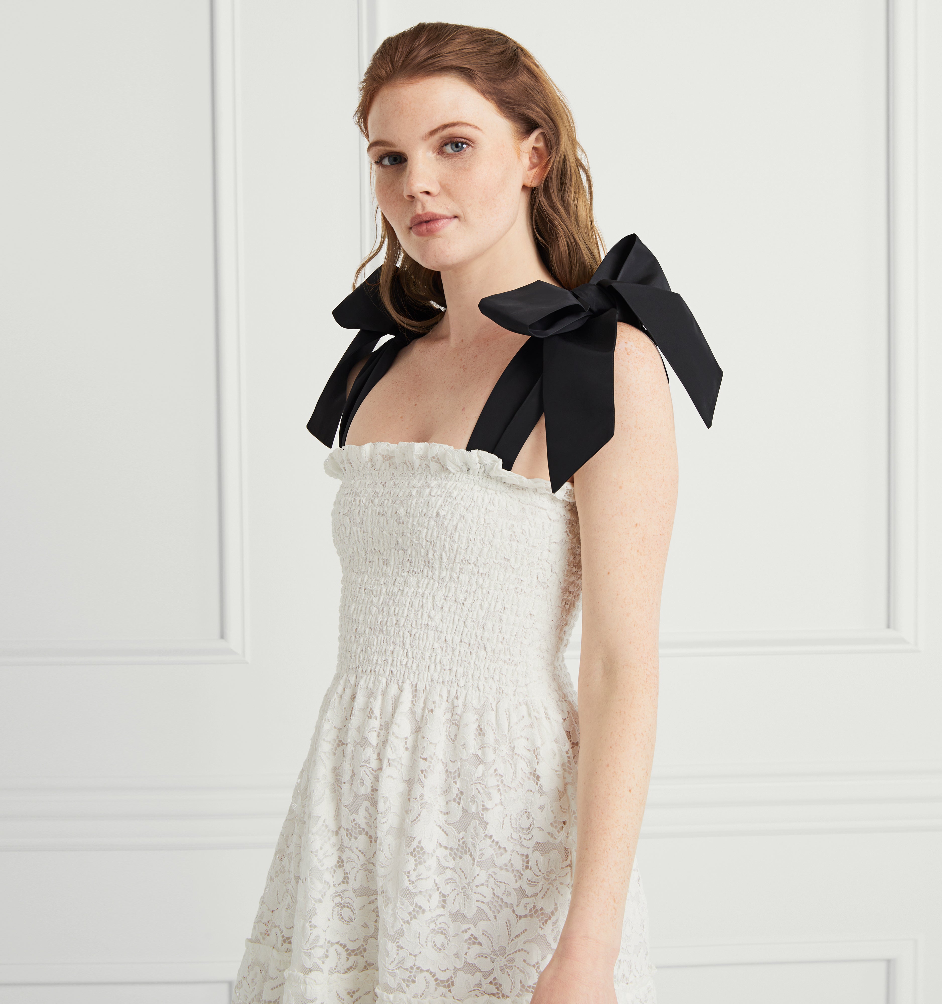 The Lace Ribbon Ellie Nap Dress | White with Black | Hill House Home - Xs